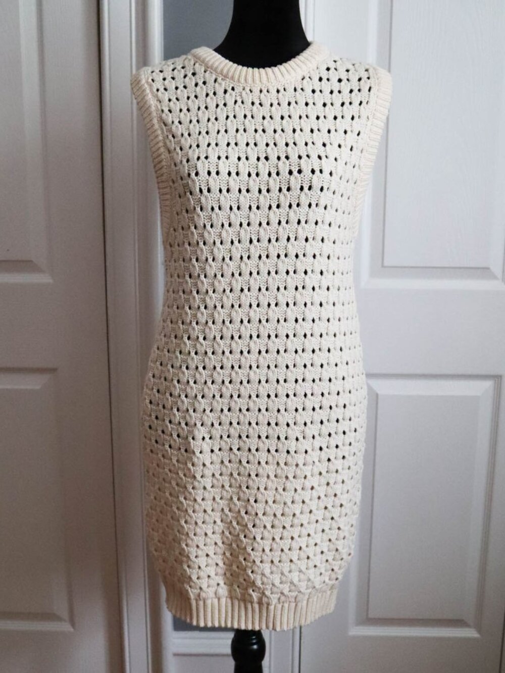 Zara Crochet Knit Mini Sweater Dress Open Weave Sz L Boho Festival Transitional